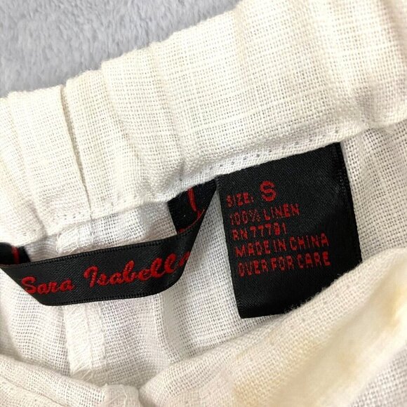 Sara Isabella 100% Linen Pants Blazer Set Small White Shirt Applique Cropped - Picture 10 of 15